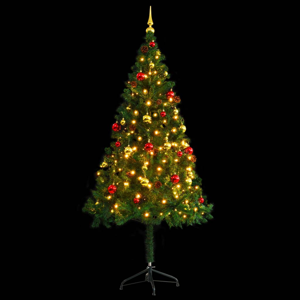 Artificial Pre-lit Christmas Tree with Baubles Green 180 cm