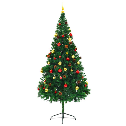 Artificial Pre-lit Christmas Tree with Baubles Green 210 cm