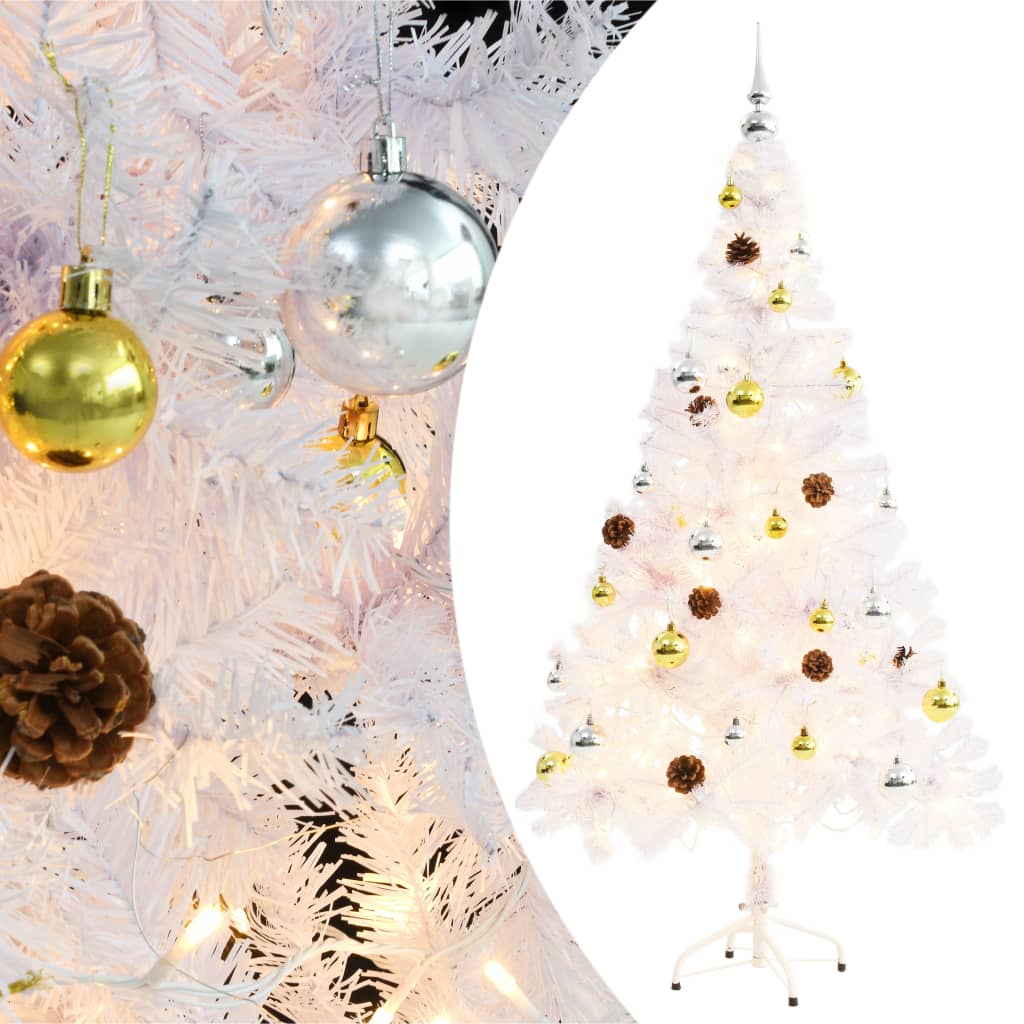 Artificial Pre-lit Christmas Tree with Baubles White 150 cm