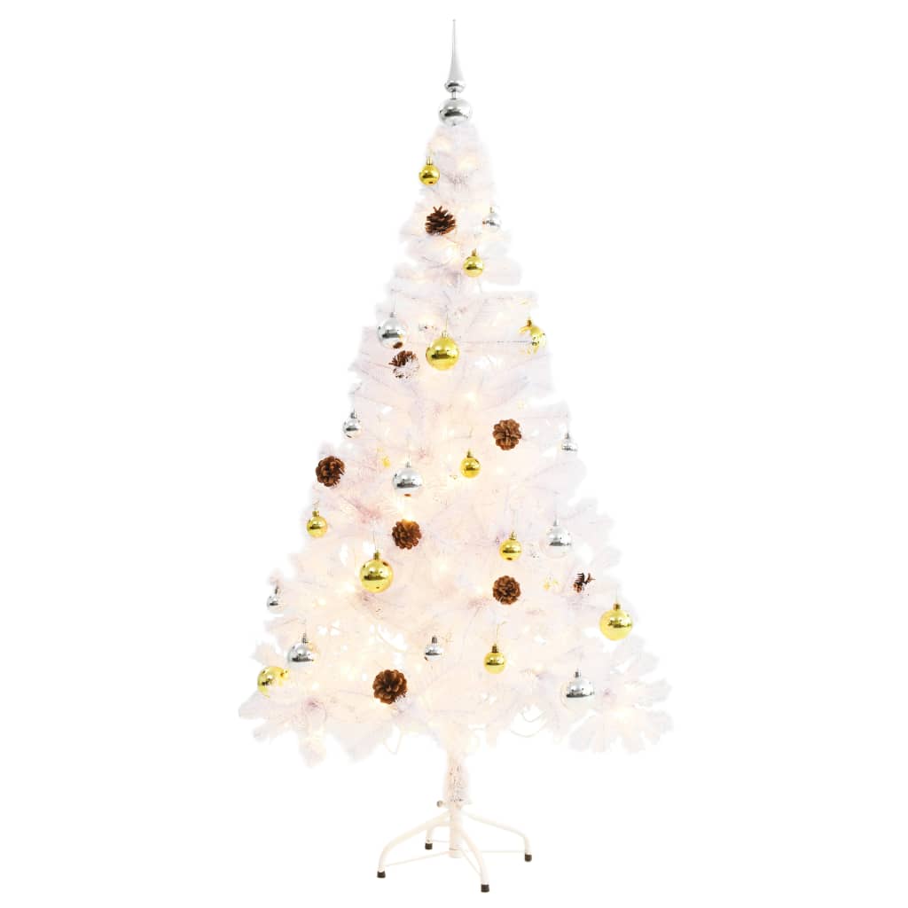 Artificial Pre-lit Christmas Tree with Baubles White 150 cm