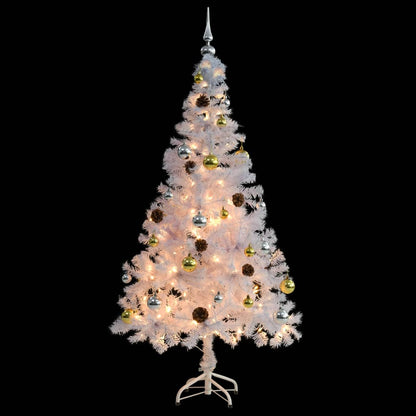 Artificial Pre-lit Christmas Tree with Baubles White 150 cm