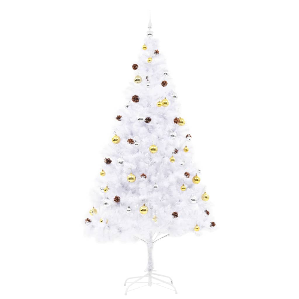 Artificial Pre-lit Christmas Tree with Baubles White 210 cm