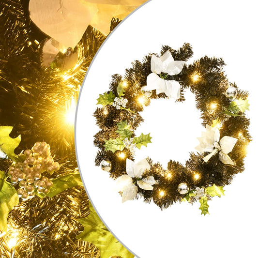 Christmas Wreath with LED Lights Black 60 cm PVC