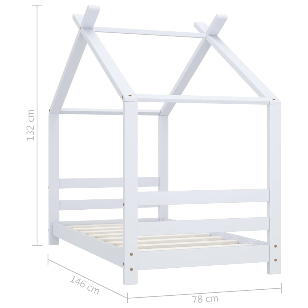 Kids Bed Frame White Solid Pine Wood 70x140 cm