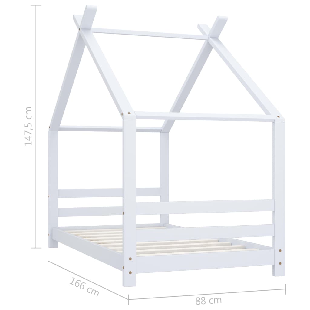 Kids Bed Frame White Solid Pine Wood 80x160 cm