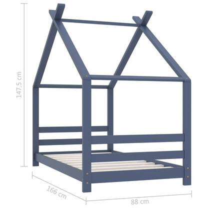 Kids Bed Frame Grey Solid Pine Wood 80x160 cm