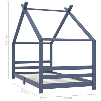 Kids Bed Frame Grey Solid Pine Wood 90x200 cm