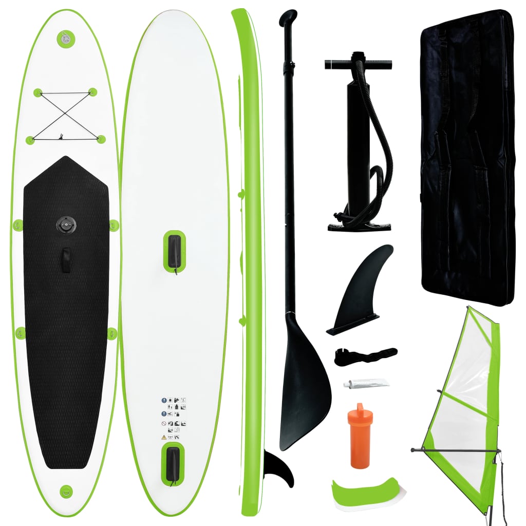 Inflatable Stand Up Paddleboard with Sail Set Green and White