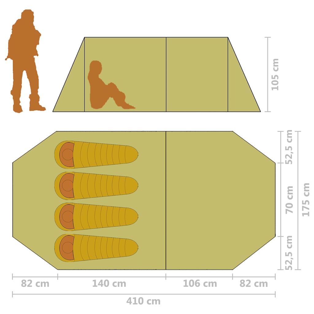 Camping Tent 4 Persons Grey and Orange