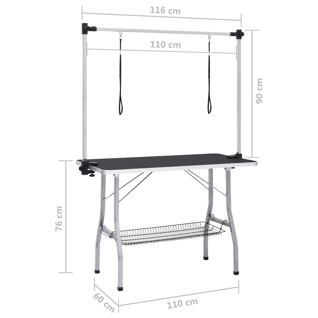 Adjustable Dog Grooming Table with 2 Loops and Basket