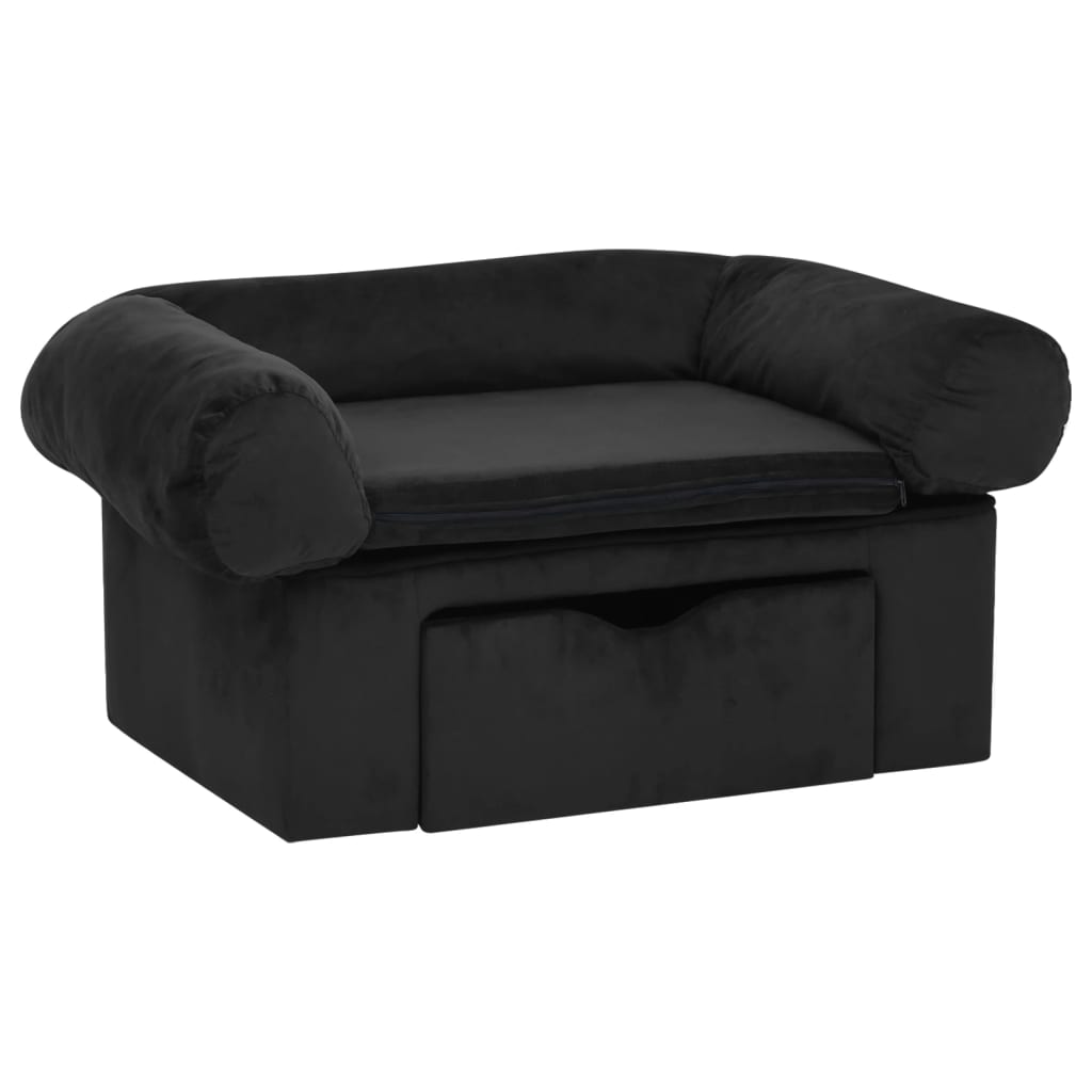 Dog Sofa with Drawer Black 75x50x38 cm Plush