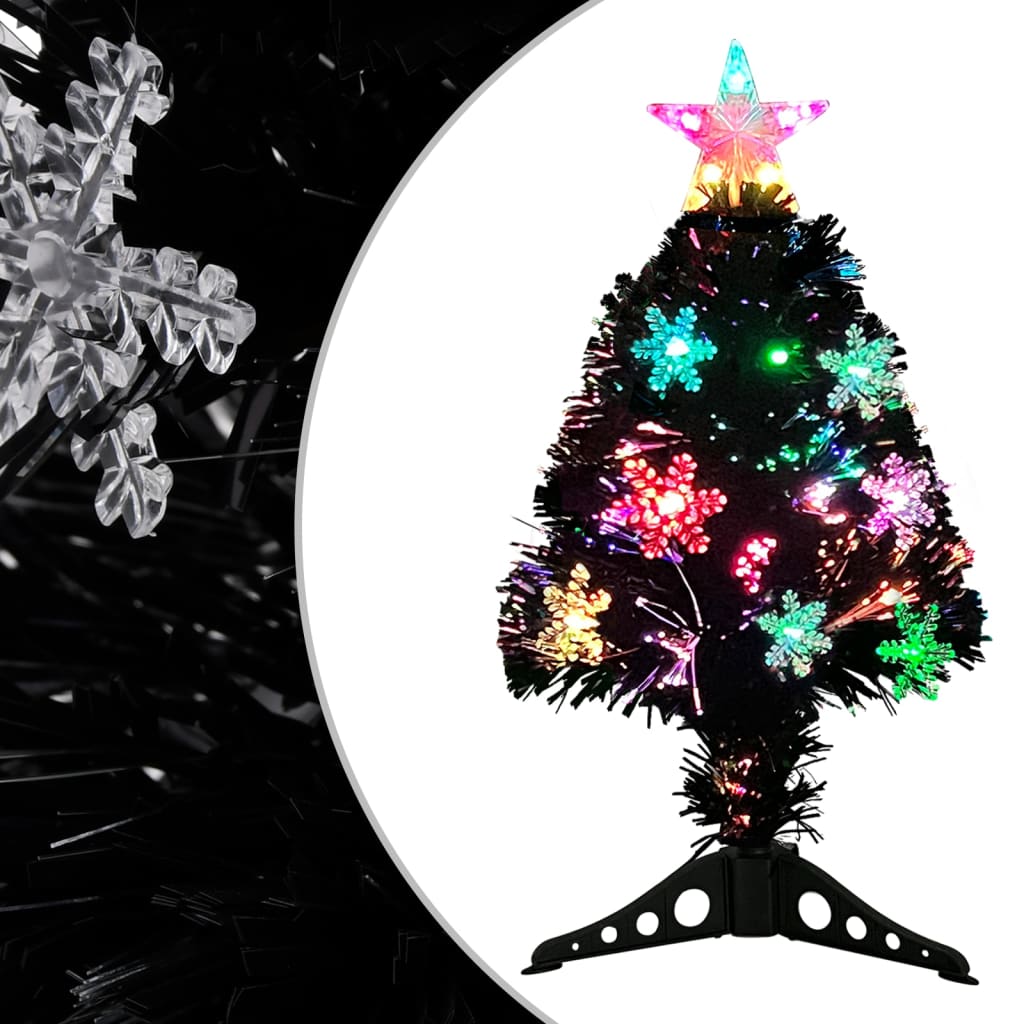 Christmas Tree with LED Snowflakes Black 64 cm Fibre Optic