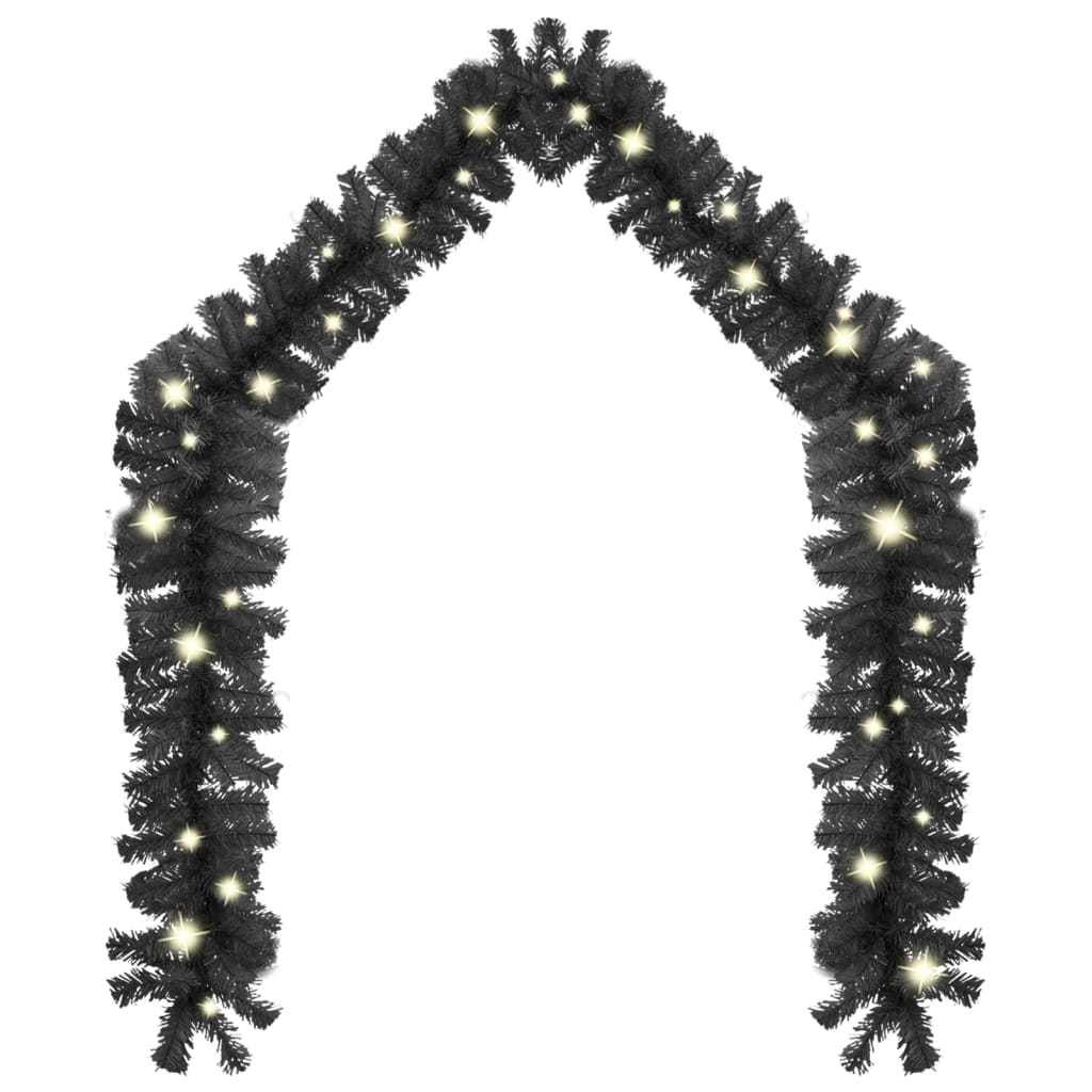 Christmas Garland with LED Lights 5 m Black