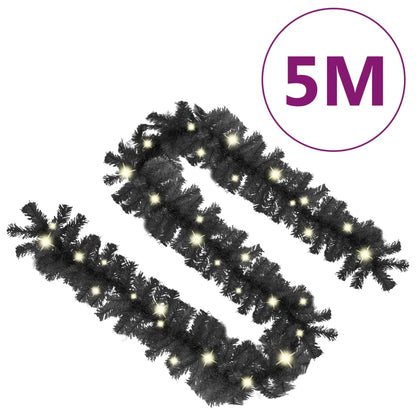 Christmas Garland with LED Lights 5 m Black