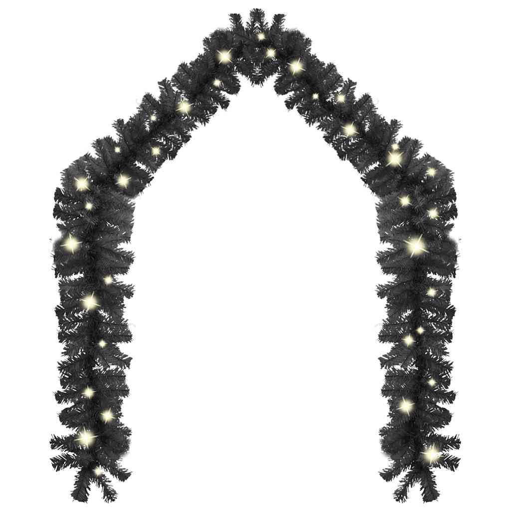 Christmas Garland with LED Lights 10 m Black