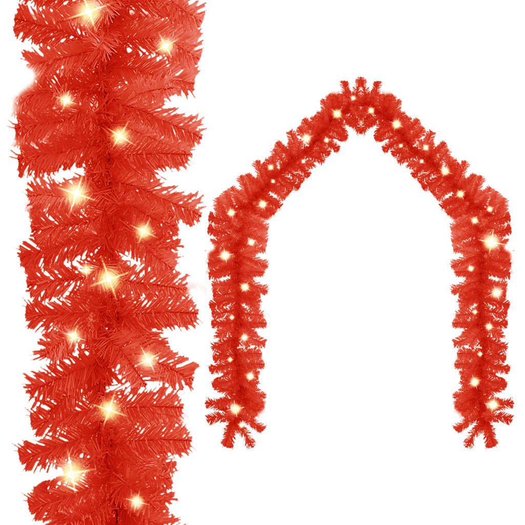 Christmas Garland with LED Lights 5 m Red