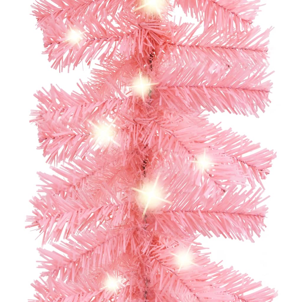 Christmas Garland with LED Lights 5 m Pink