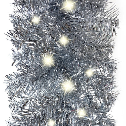 Christmas Garland with LED Lights 10 m Silver