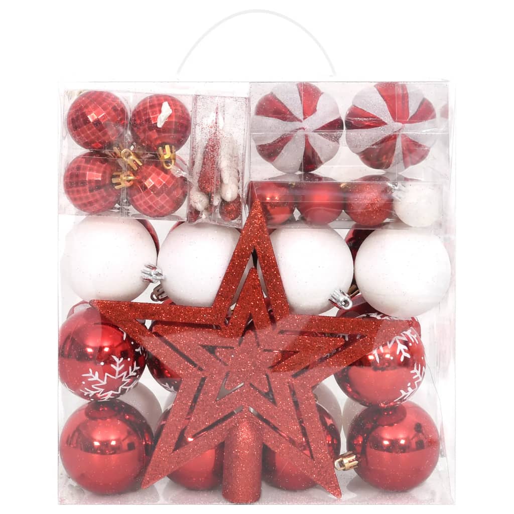 64 Piece Christmas Bauble Set Red and White