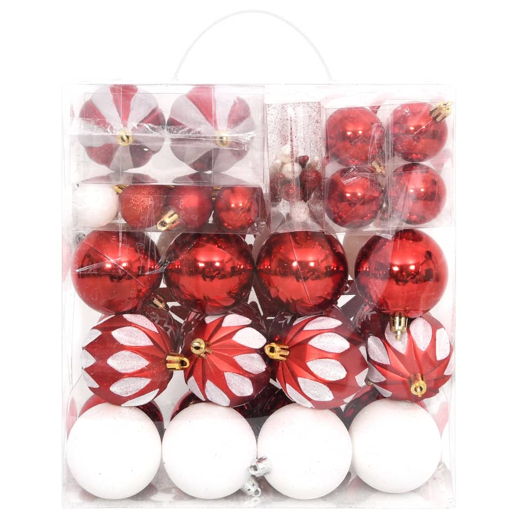 64 Piece Christmas Bauble Set Red and White