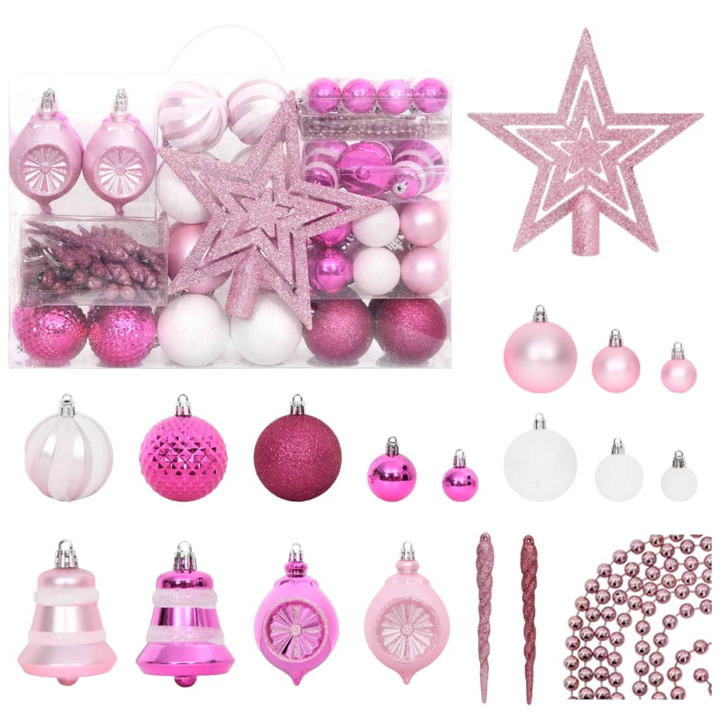 108 Piece Christmas Bauble Set White and Pink