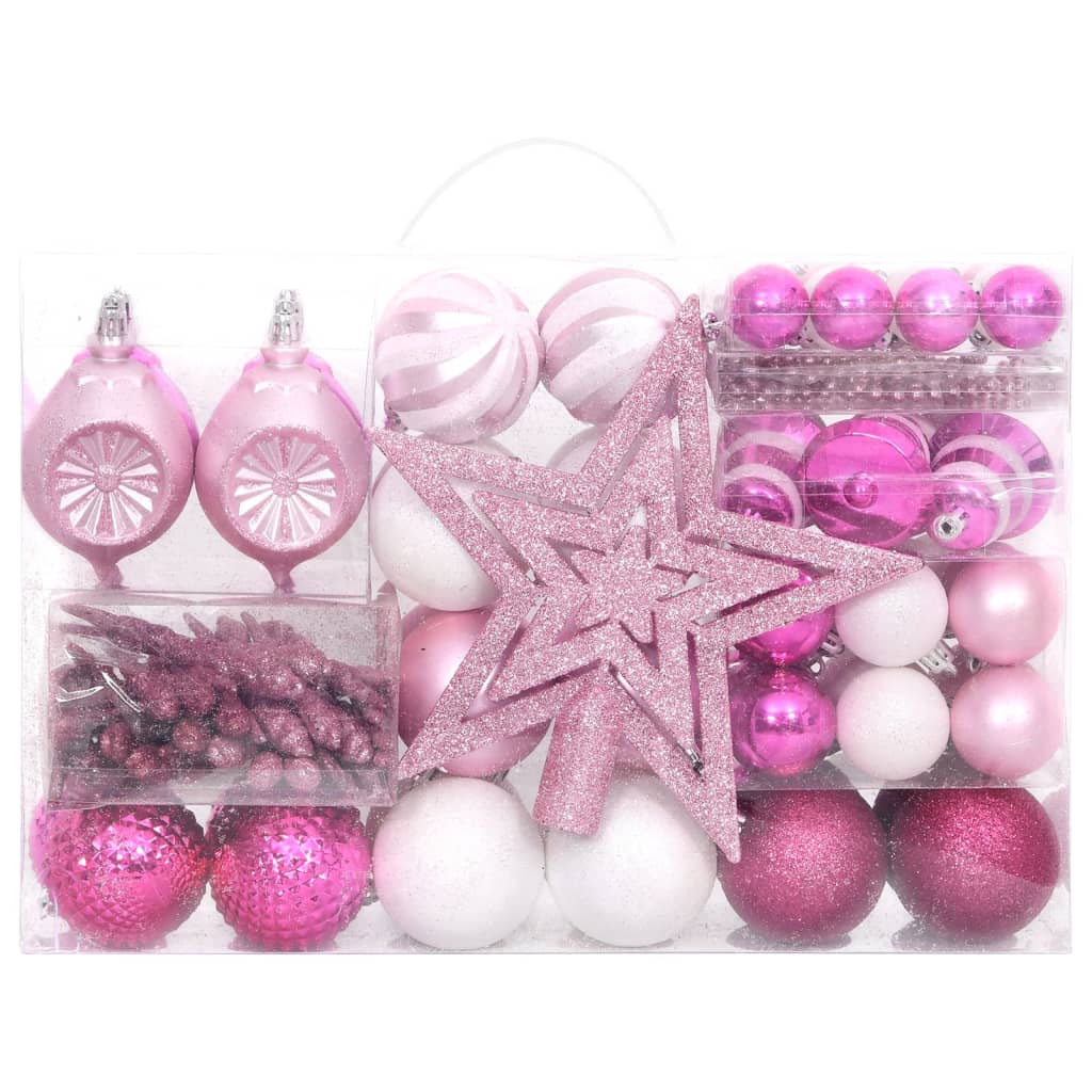 108 Piece Christmas Bauble Set White and Pink