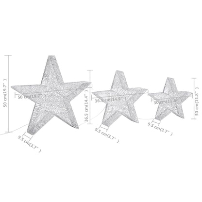 Christmas Decoration Stars 3 pcs Silver Mesh LED Outdoor Indoor