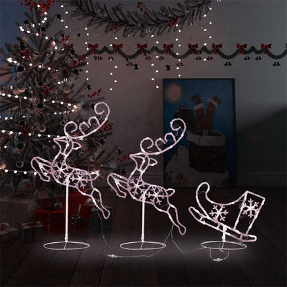 Acrylic Christmas Flying Reindeer&Sleigh 260x21x87cm Warm White