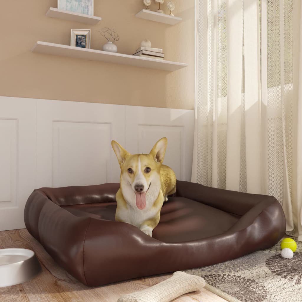 Dog Bed Brown 80x68x23 cm Faux Leather