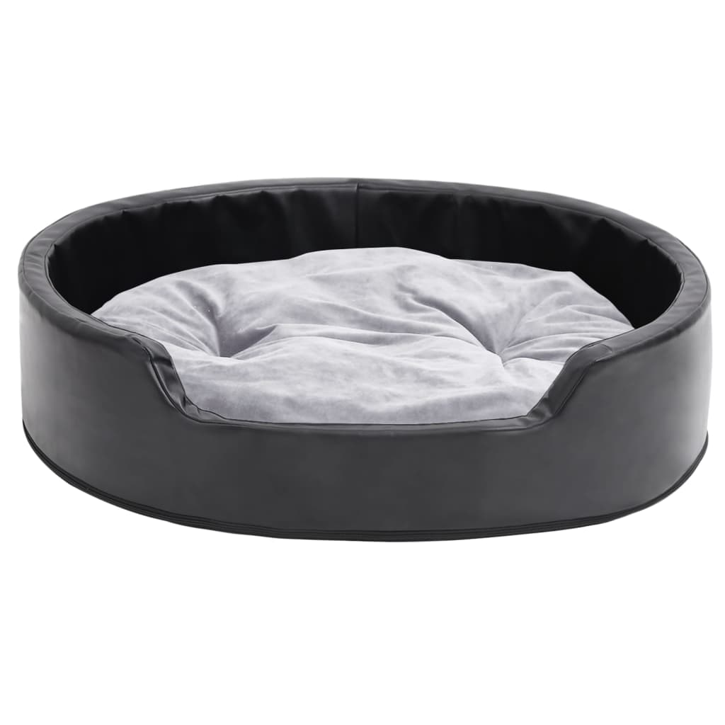 Dog Bed Black and Grey 79x70x19 cm Plush and Faux Leather