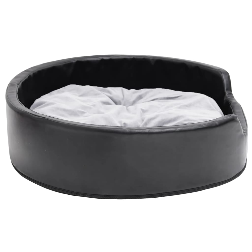 Dog Bed Black and Grey 79x70x19 cm Plush and Faux Leather