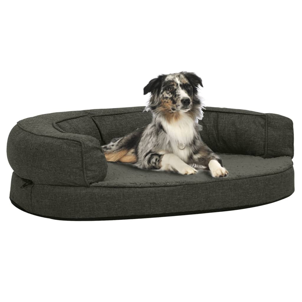 Ergonomic Dog Bed Mattress 75x53 cm Linen Look Fleece Dark Grey