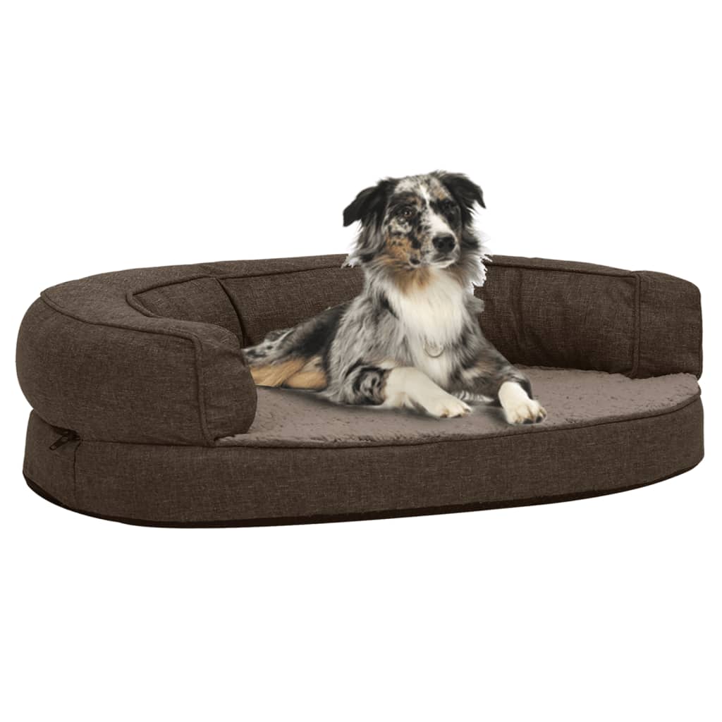 Ergonomic Dog Bed Mattress 75x53 cm Linen Look Fleece Brown