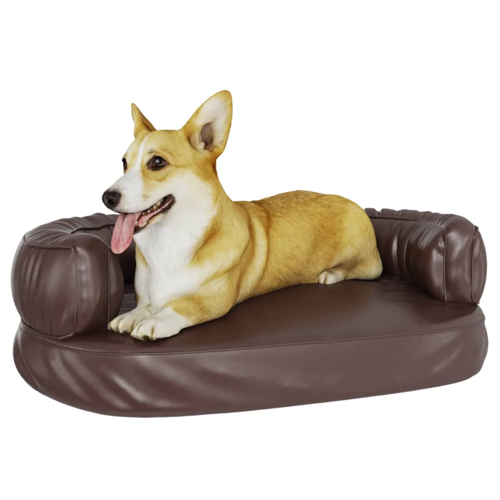 Ergonomic Foam Dog Bed Brown 60x42 cm Faux Leather