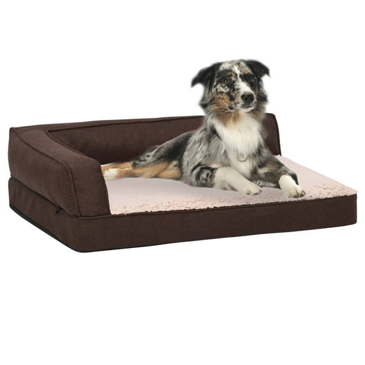 Ergonomic Dog Bed Mattress 60x42 cm Linen Look Fleece Brown