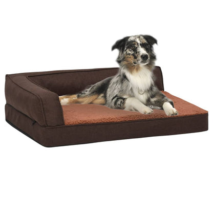 Ergonomic Dog Bed Mattress 60x42 cm Linen Look Fleece Brown