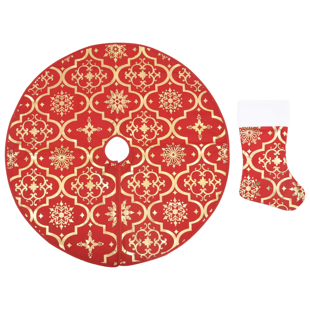 Luxury Christmas Tree Skirt with Sock Red 122 cm Fabric