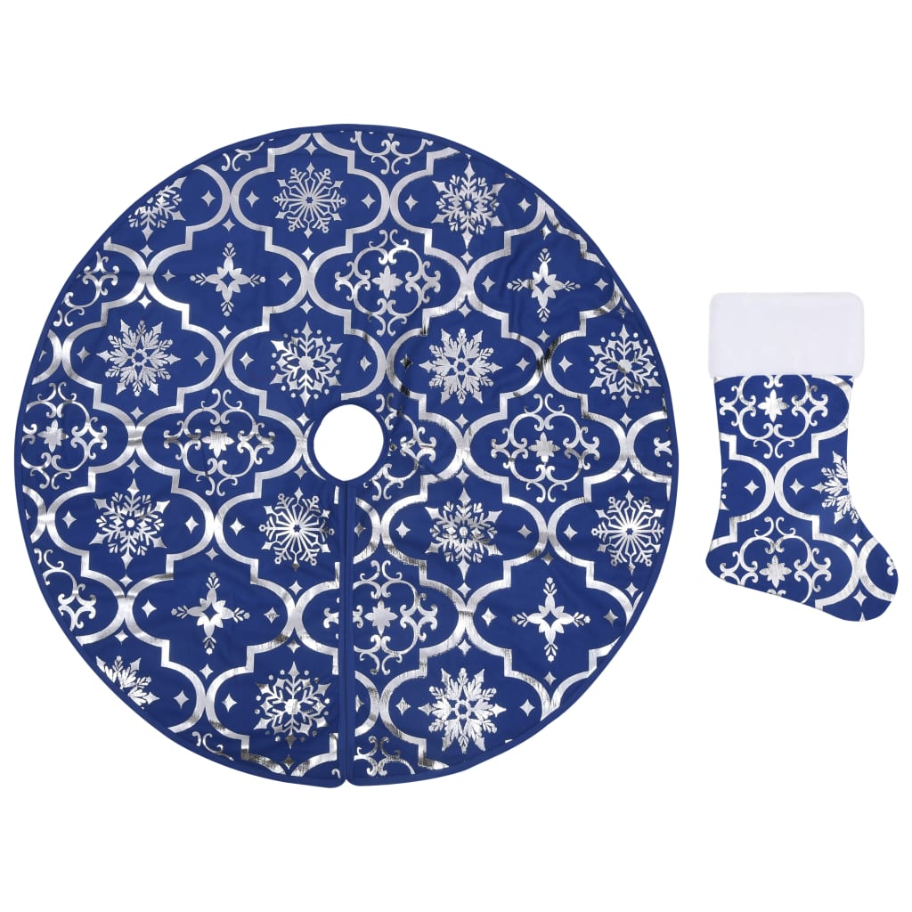 Luxury Christmas Tree Skirt with Sock Blue 122 cm Fabric