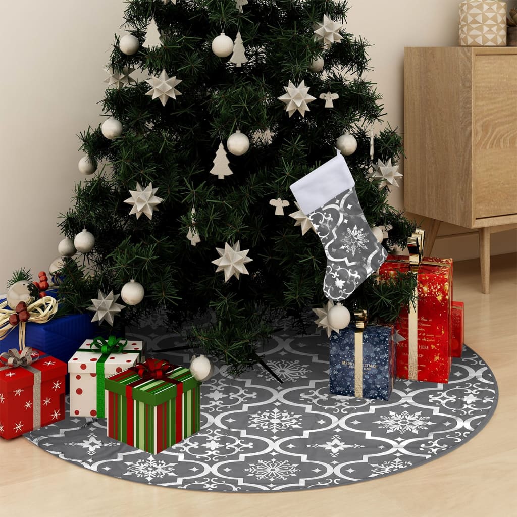 Luxury Christmas Tree Skirt with Sock Grey 122 cm Fabric