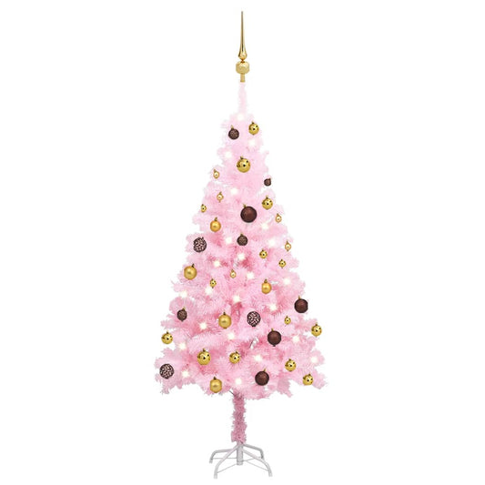 Artificial Pre-lit Christmas Tree with Ball Set Pink 120 cm PVC