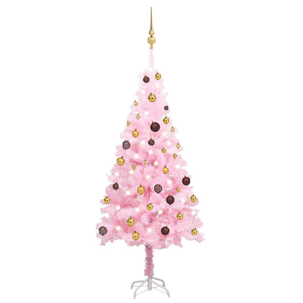 Artificial Pre-lit Christmas Tree with Ball Set Pink 150 cm PVC