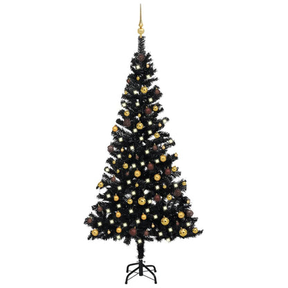 Artificial Pre-lit Christmas Tree with Ball Set Black 150 cm PVC