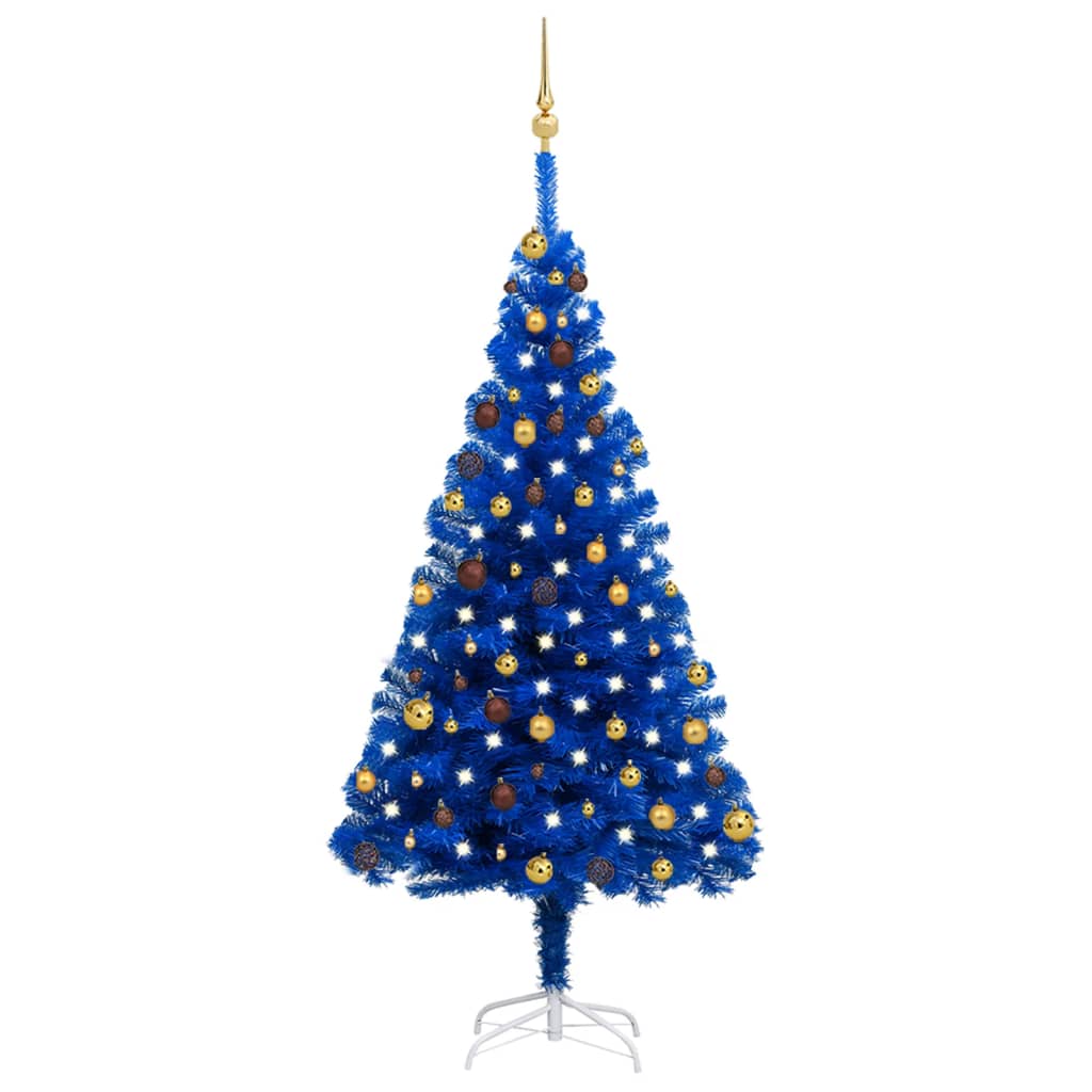 Artificial Pre-lit Christmas Tree with Ball Set Blue 180 cm PVC