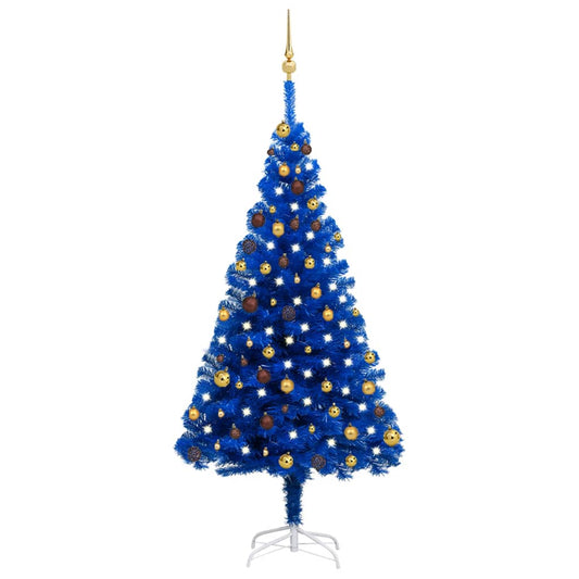 Artificial Pre-lit Christmas Tree with Ball Set Blue 180 cm PVC