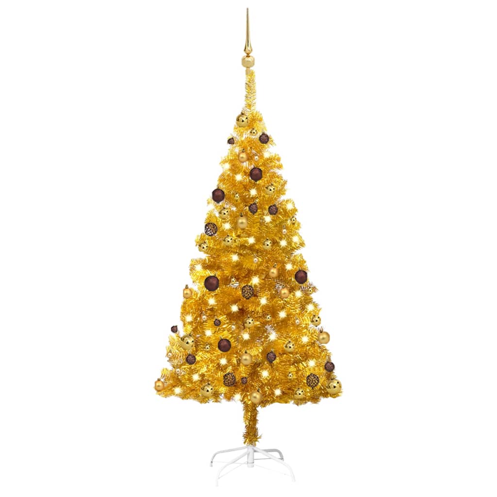 Artificial Pre-lit Christmas Tree with Ball Set Gold 150 cm PET