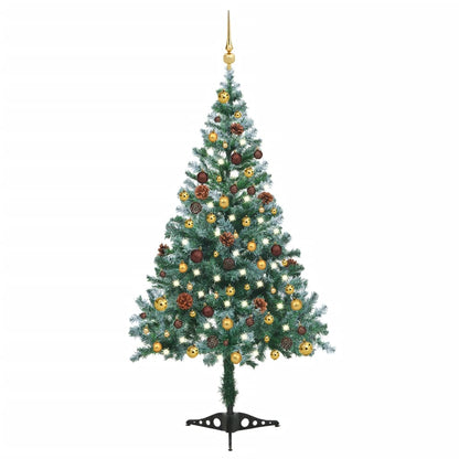 Frosted Pre-lit Christmas Tree with Ball Set&Pinecones 150 cm