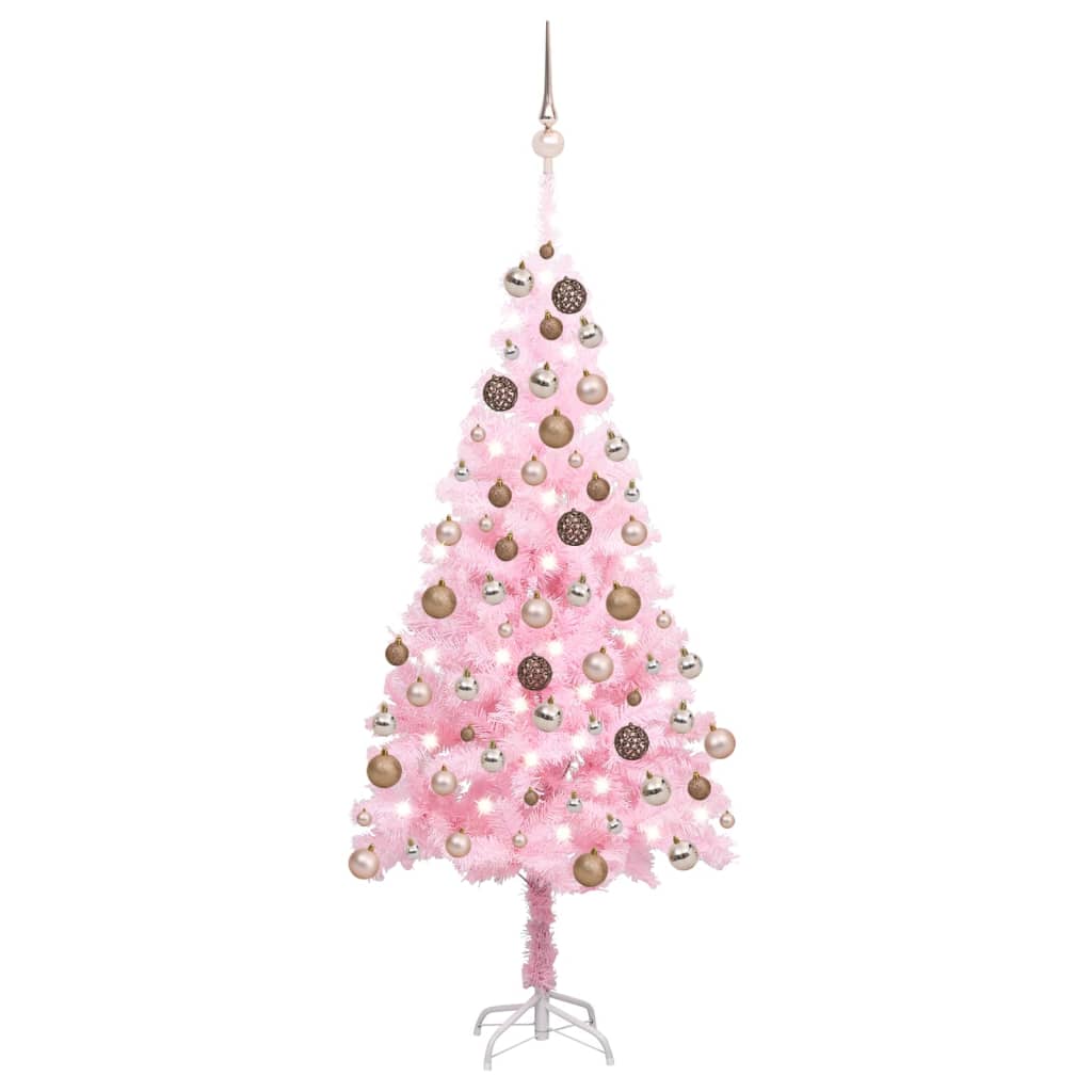 Artificial Pre-lit Christmas Tree with Ball Set Pink 180 cm PVC