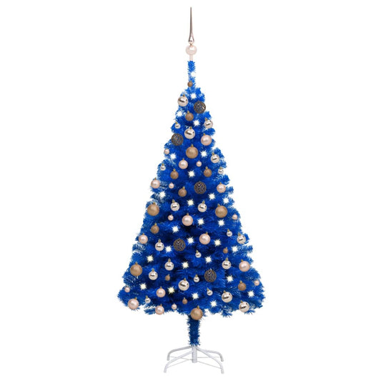 Artificial Pre-lit Christmas Tree with Ball Set Blue 150 cm PVC