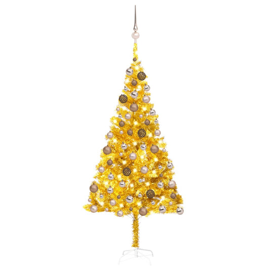 Artificial Pre-lit Christmas Tree with Ball Set Gold 180 cm PET