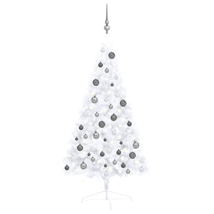 Artificial Half Pre-lit Christmas Tree with Ball Set White 120 cm